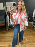 Feeling Loved Striped Button-Down - Red-Jodifl-Anna Kaytes Boutique, Women's Fashion Boutique in Grinnell, Iowa