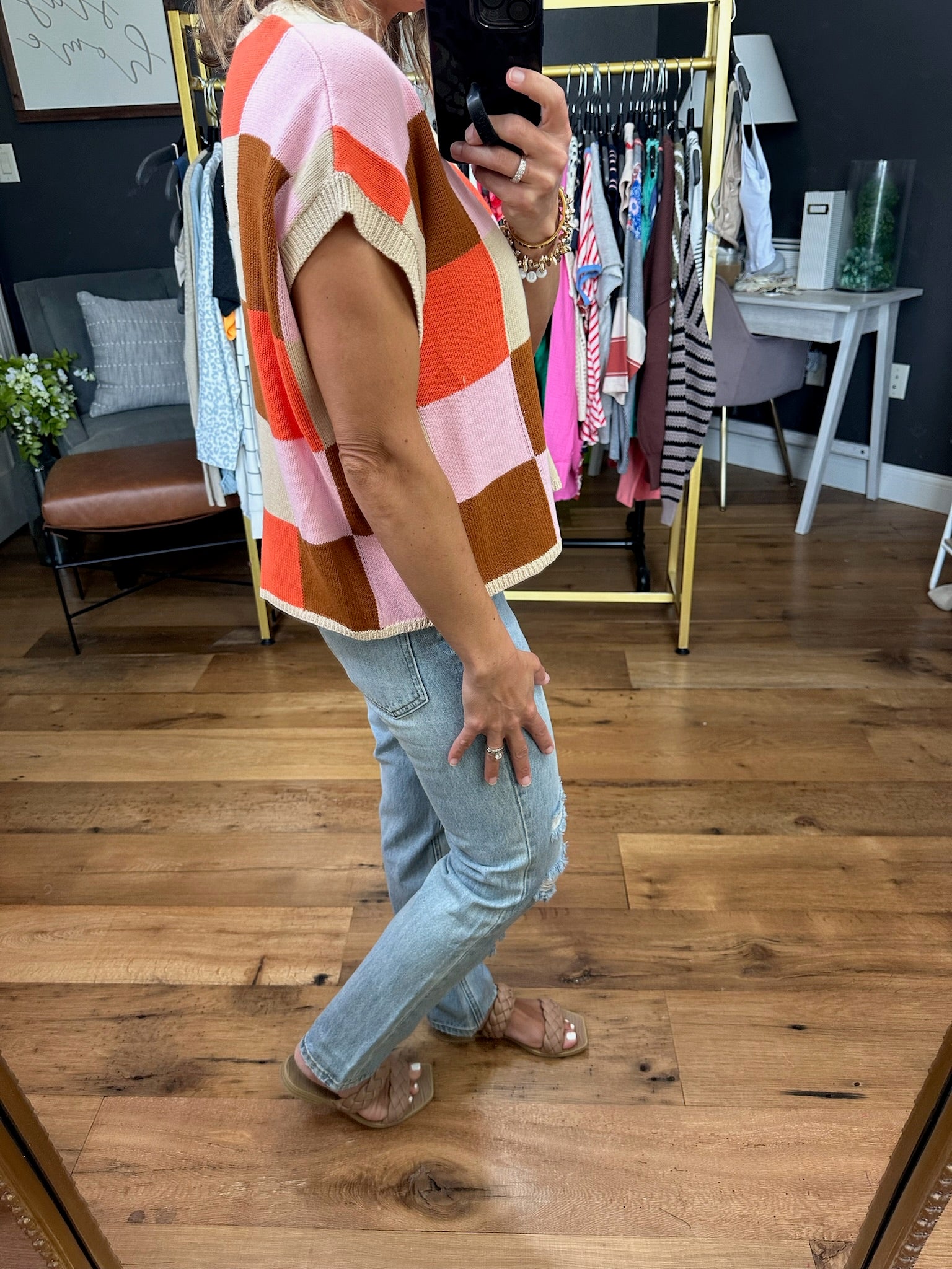 Check It Out Geometric Patterned Knit - Coral/Cinnamon-Short Sleeves-Wishlist-Anna Kaytes Boutique, Women's Fashion Boutique in Grinnell, Iowa