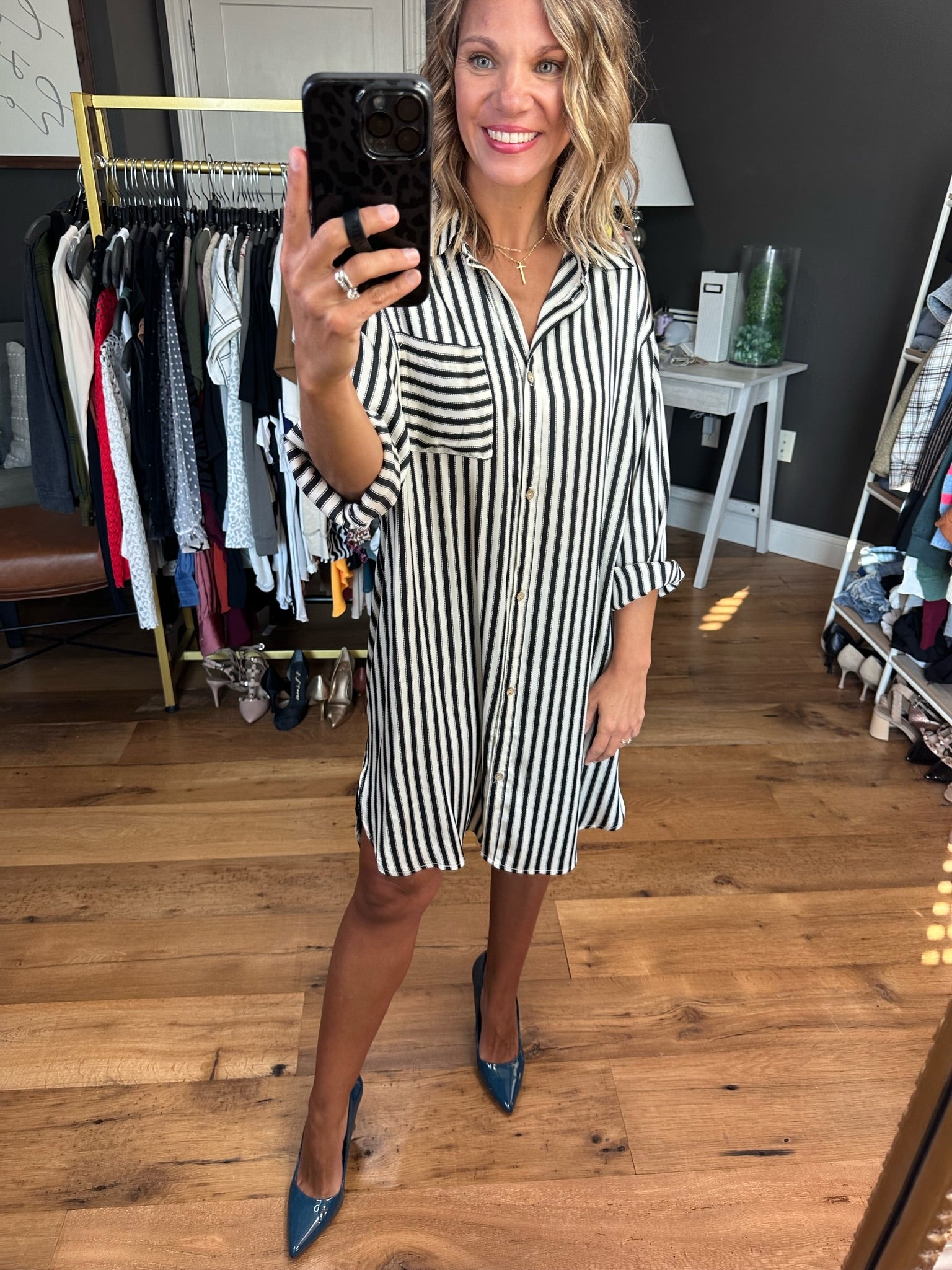Might Be That Way Striped Button-Down Dress - Black