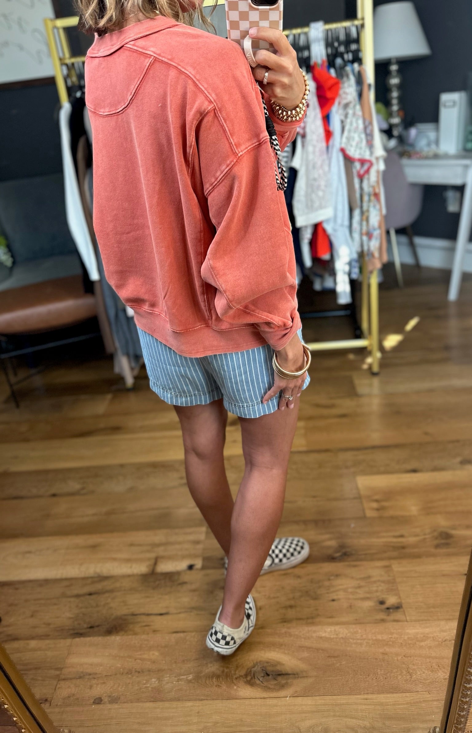 More Important Raw Hem Crewneck Top - Burnt Orange-Easel-Anna Kaytes Boutique, Women's Fashion Boutique in Grinnell, Iowa