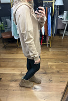 Feeling Good Waffle Henley Hoodie - Mocha-Hoodies-Staccato 18461B-Anna Kaytes Boutique, Women's Fashion Boutique in Grinnell, Iowa