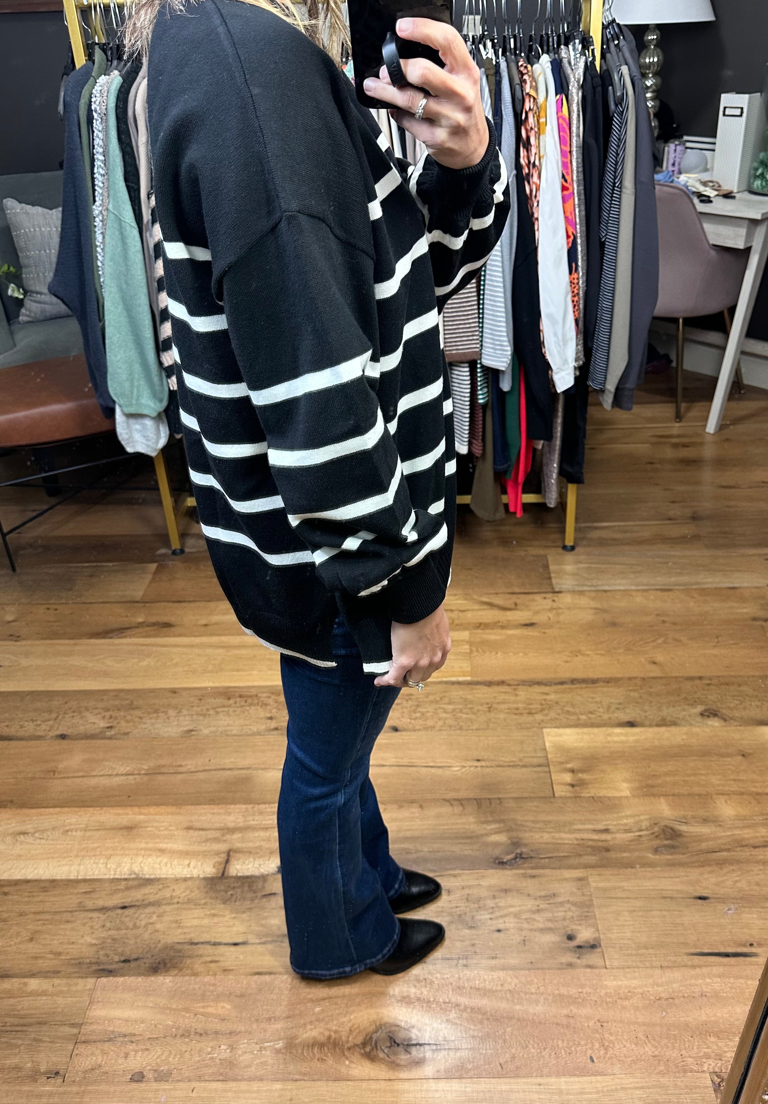 Just The Same Striped Sweater - Black-Sweaters-Vine & Love VT60608-Anna Kaytes Boutique, Women's Fashion Boutique in Grinnell, Iowa