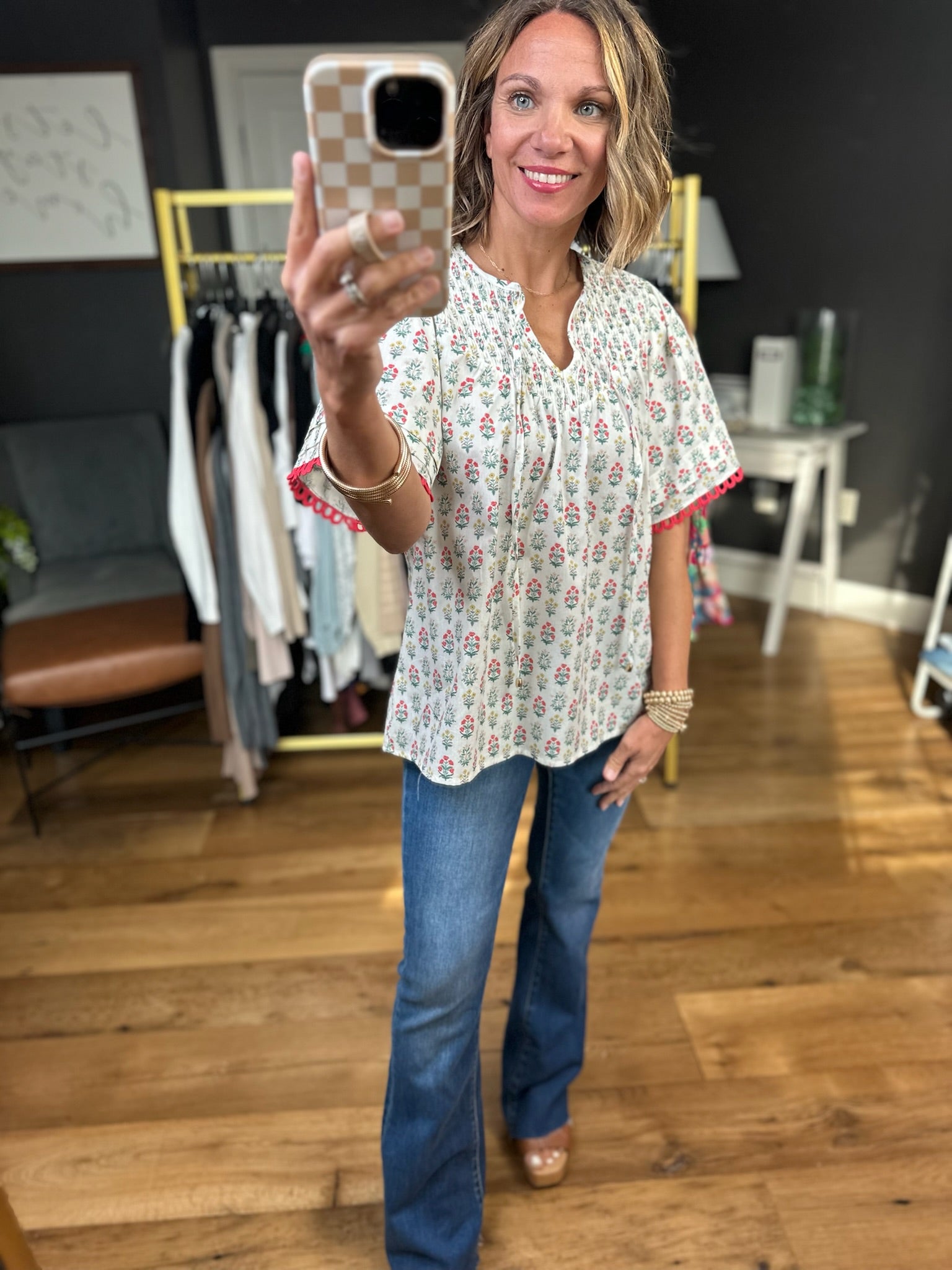 Moving Through Patterned Top - Coral-Entro-Anna Kaytes Boutique, Women's Fashion Boutique in Grinnell, Iowa