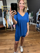 Through The Years V-Neck + Biker Short Set - Light Navy-Two Piece Set-Zenana MT-57032-Anna Kaytes Boutique, Women's Fashion Boutique in Grinnell, Iowa