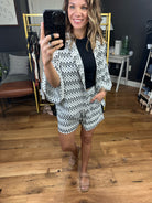 Count Me In Patterned Short + Button-Down Top Set - Black/Ivory-Shorts-Entro T20468 P20469-Anna Kaytes Boutique, Women's Fashion Boutique in Grinnell, Iowa