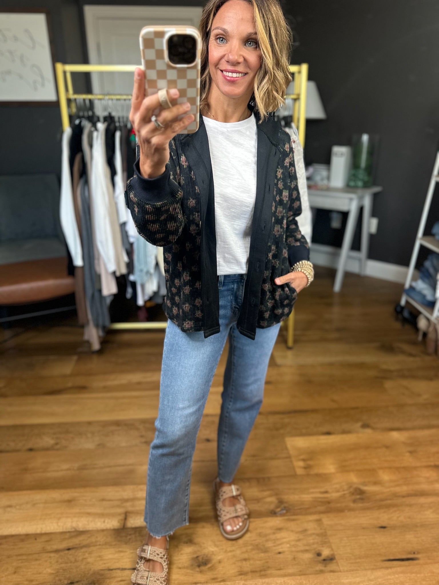 Spring Among Us Corded Floral Lightweight Jacket - Black-Aemi & Co-Anna Kaytes Boutique, Women's Fashion Boutique in Grinnell, Iowa