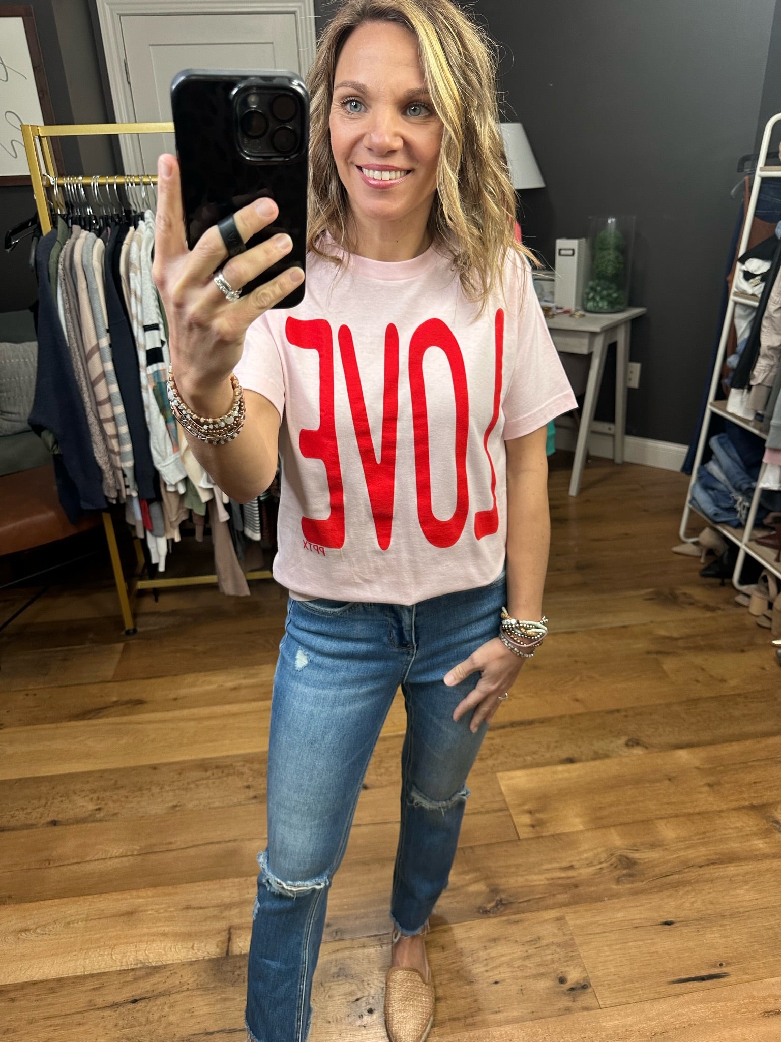 LOVE You More Graphic Tee - Pale Pink/Red