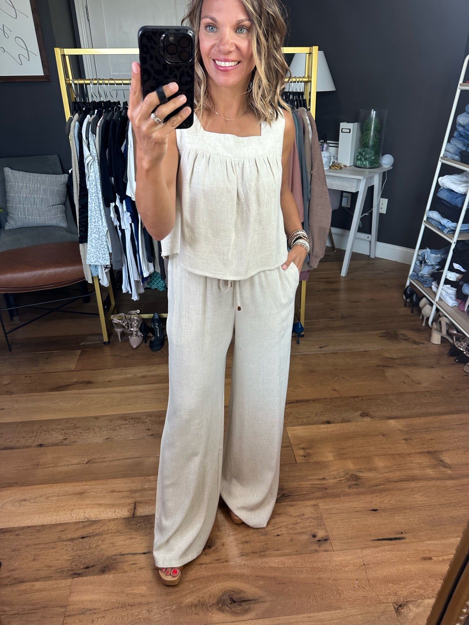 Can't Take That Away Wide Leg Pant + Cropped Flowy Top Set - Multiple Options