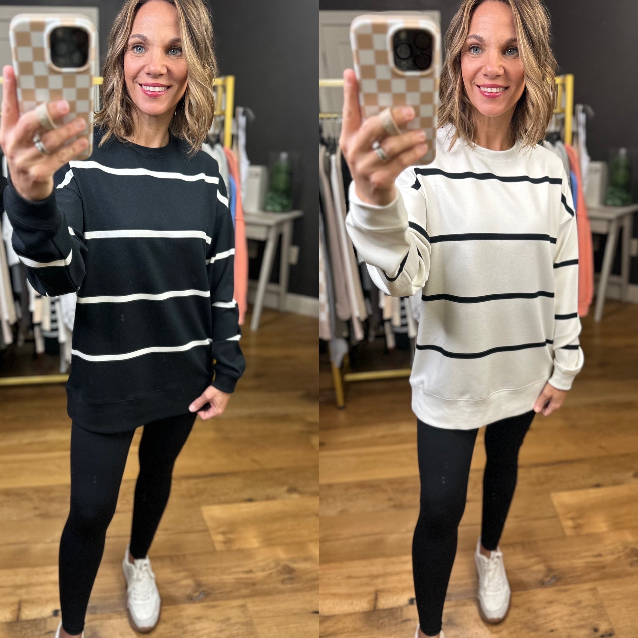 At My Level Striped Crew - Multiple Options-Thread & Supply-Anna Kaytes Boutique, Women's Fashion Boutique in Grinnell, Iowa