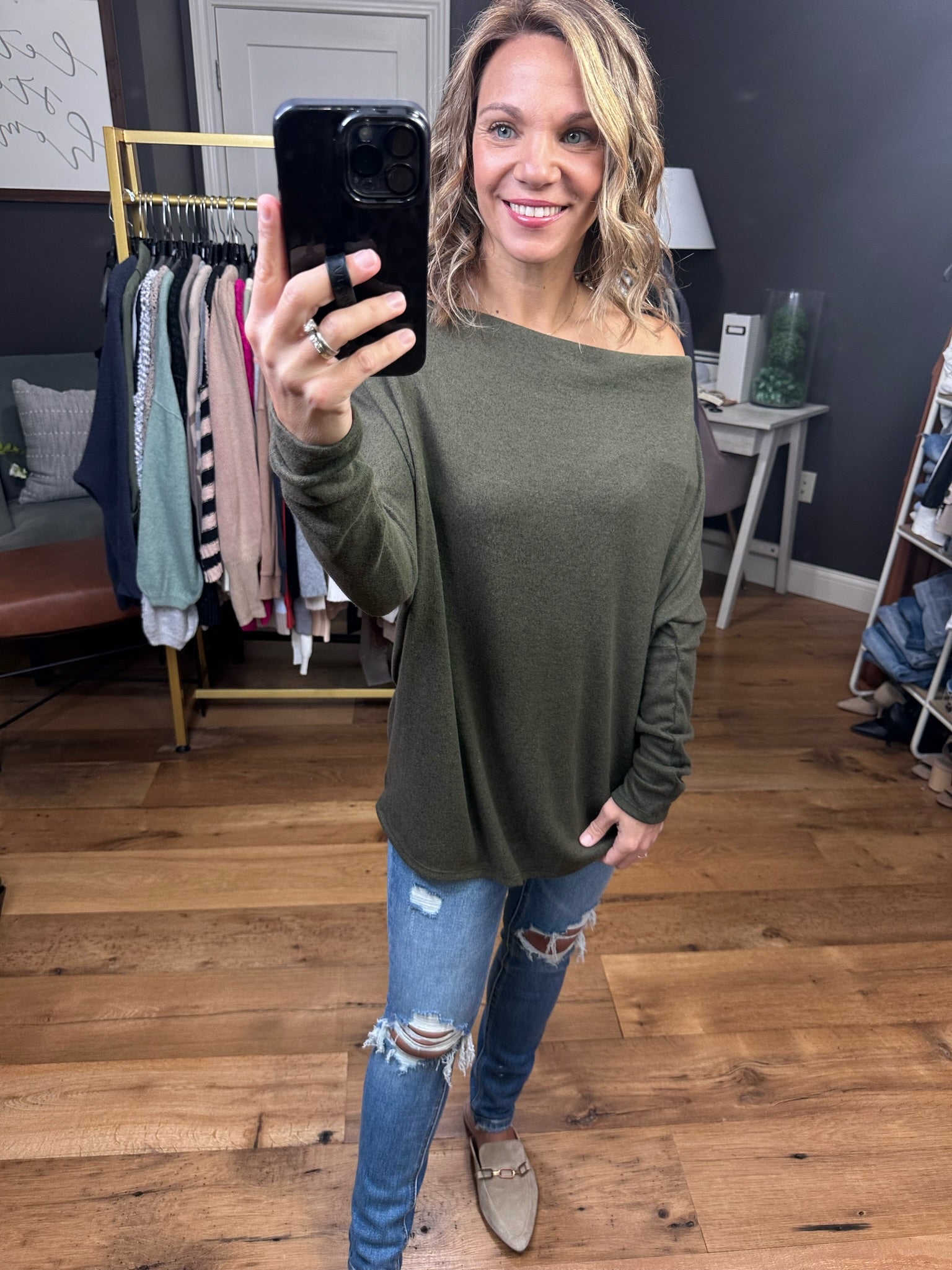 The Best Days Off-Shoulder Tunic Top - Olive