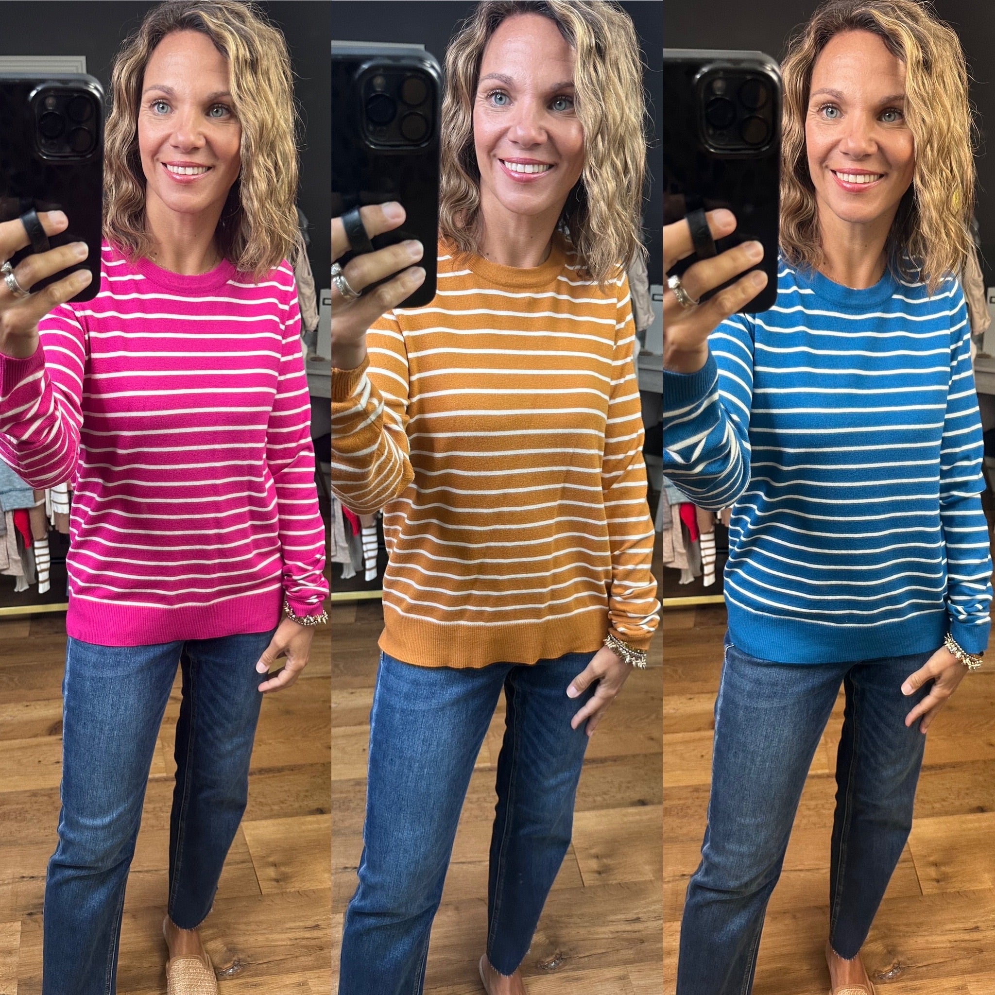 Latest News Striped Lightweight Crewneck Sweater - Multiple Options-Staccato-Anna Kaytes Boutique, Women's Fashion Boutique in Grinnell, Iowa