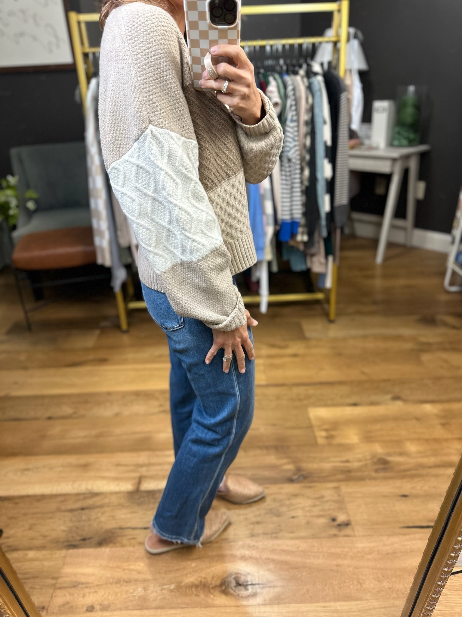 The Micah Contrast Cardigan - Taupe Multi-Blu Pepper-Anna Kaytes Boutique, Women's Fashion Boutique in Grinnell, Iowa