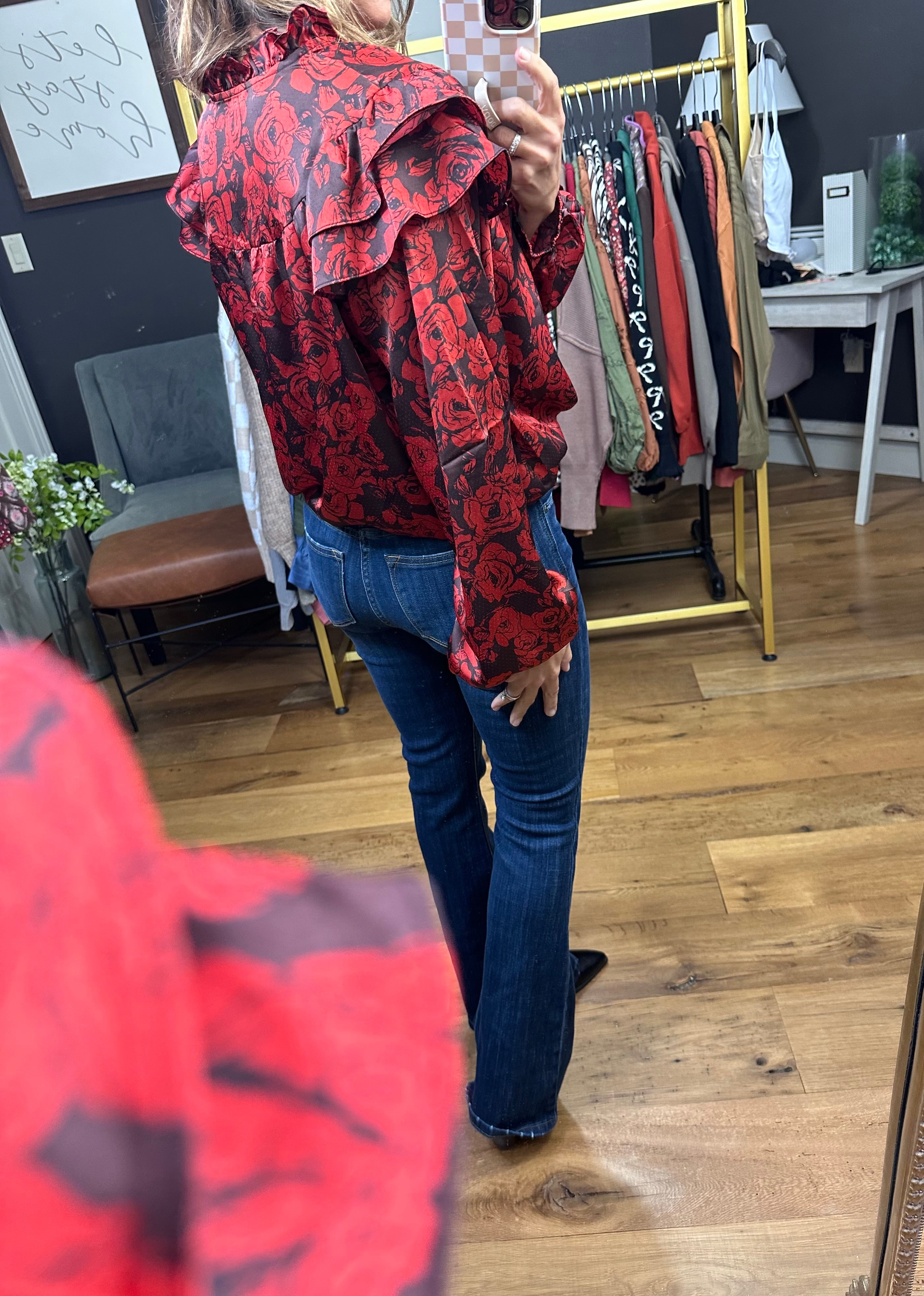 Addison Rust Floral Top with Ruffle Detail-Anna Kaytes Boutique-Anna Kaytes Boutique, Women's Fashion Boutique in Grinnell, Iowa