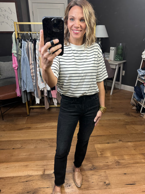 Fooled Me Striped Tee - Ivory/Black-The Weekend Thread & SUpply T3162TSWK-Anna Kaytes Boutique, Women's Fashion Boutique in Grinnell, Iowa