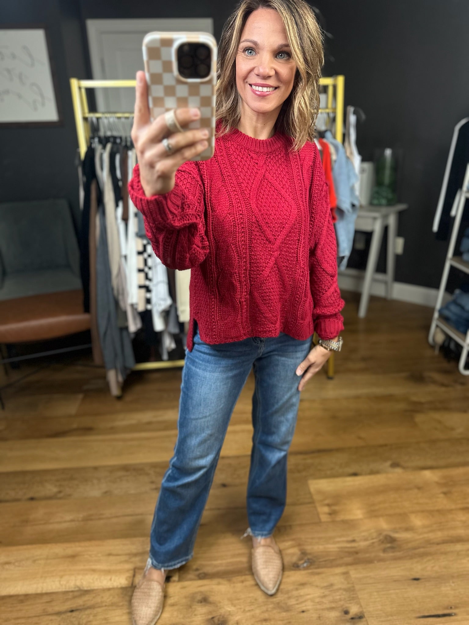 Catching Up Cable Knit Sweater - Red-Aemi & Co-Anna Kaytes Boutique, Women's Fashion Boutique in Grinnell, Iowa