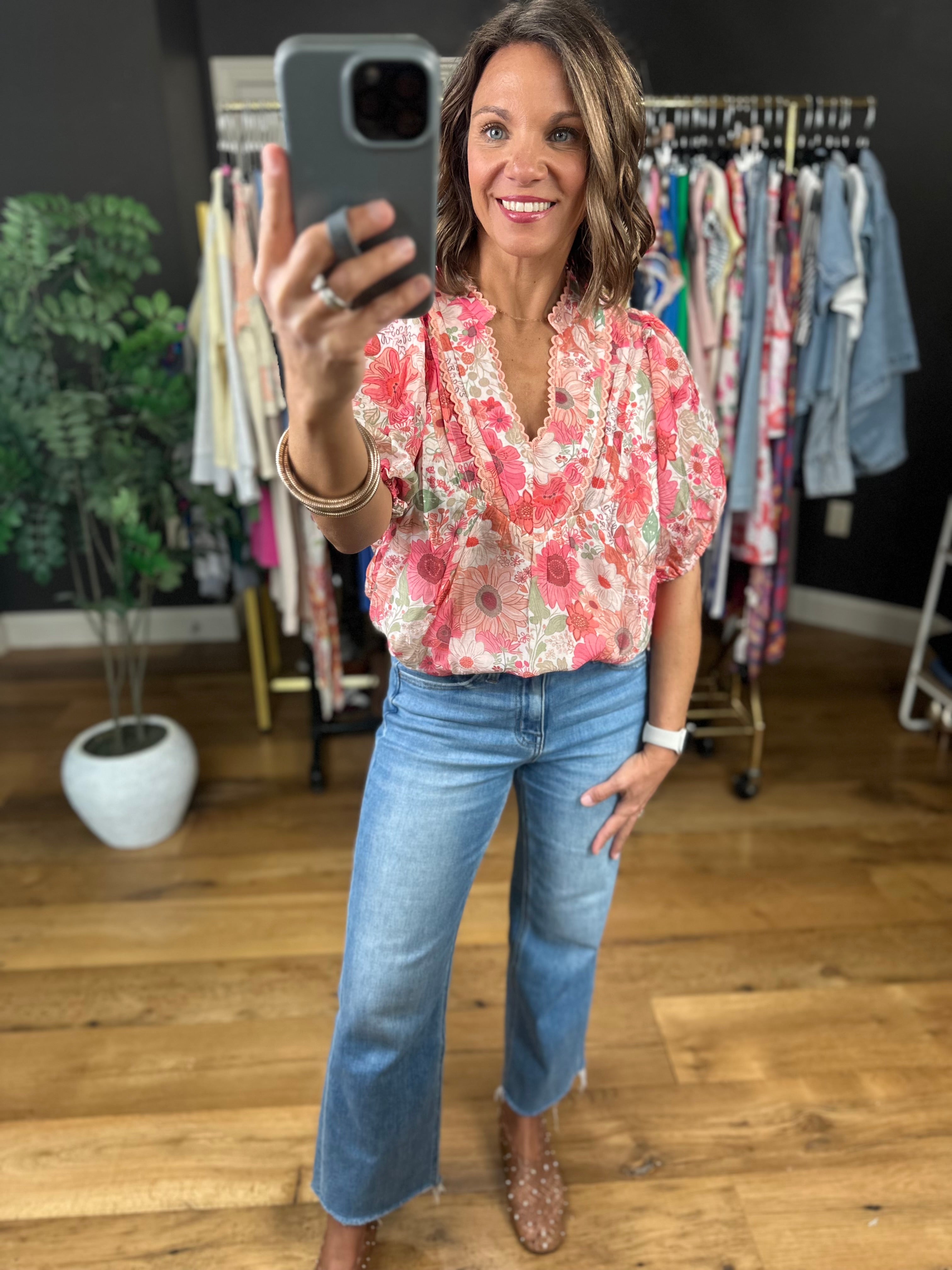 Colors In The Wind Floral Top-Short Sleeves-Umgee-Anna Kaytes Boutique, Women's Fashion Boutique in Grinnell, Iowa
