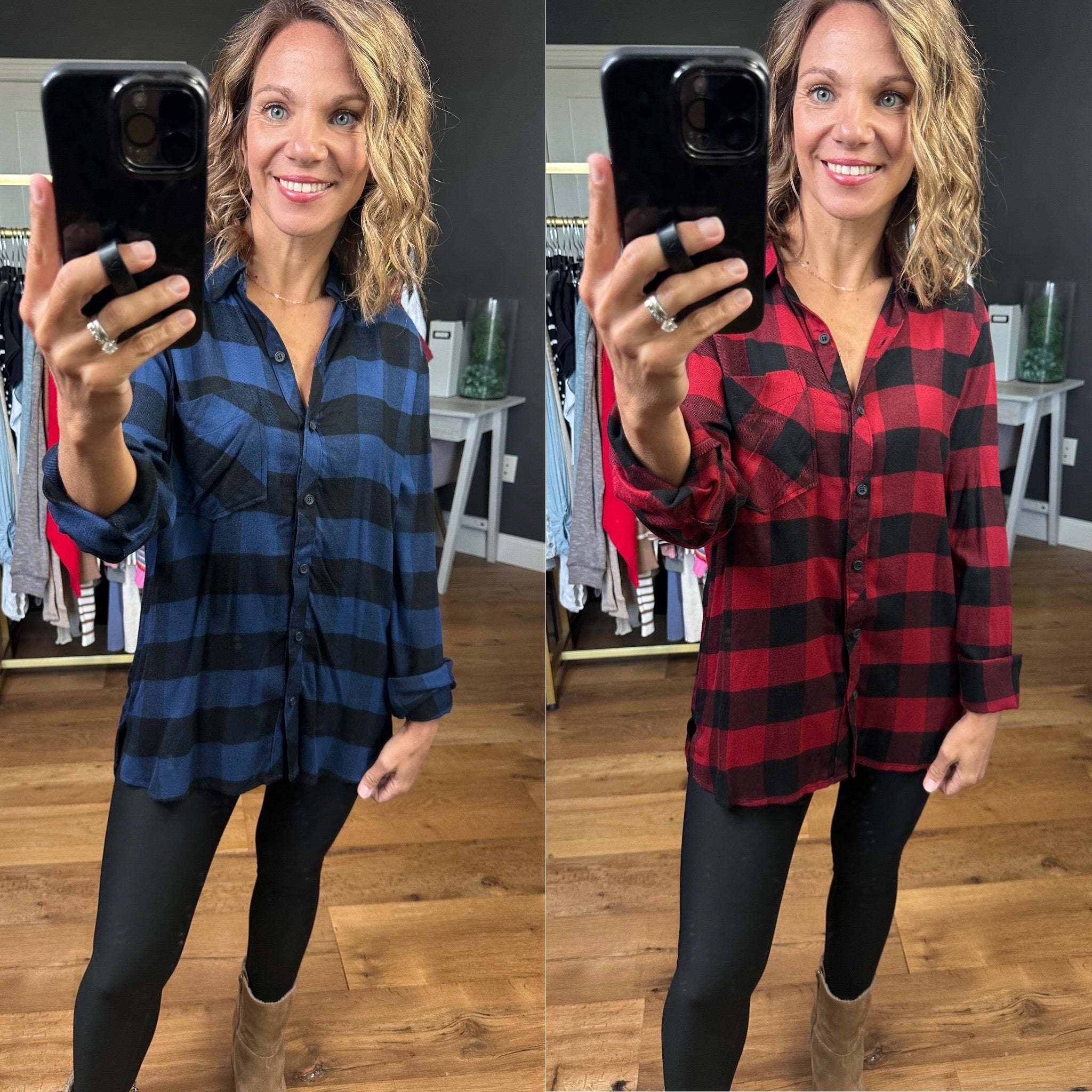 Make you Miss Buffalo Plaid Button-Down Top - Multiple Options-Be Cool-Anna Kaytes Boutique, Women's Fashion Boutique in Grinnell, Iowa