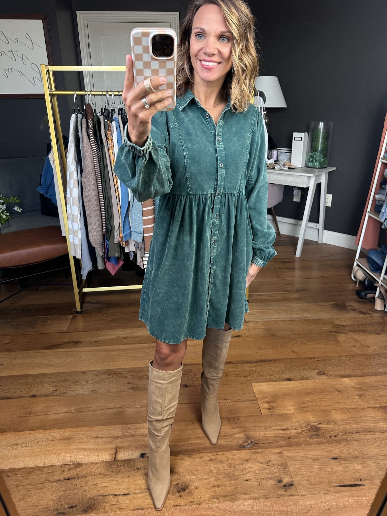 Best Judgement Button-Up Dress - Hunter Green-Jodifl-Anna Kaytes Boutique, Women's Fashion Boutique in Grinnell, Iowa