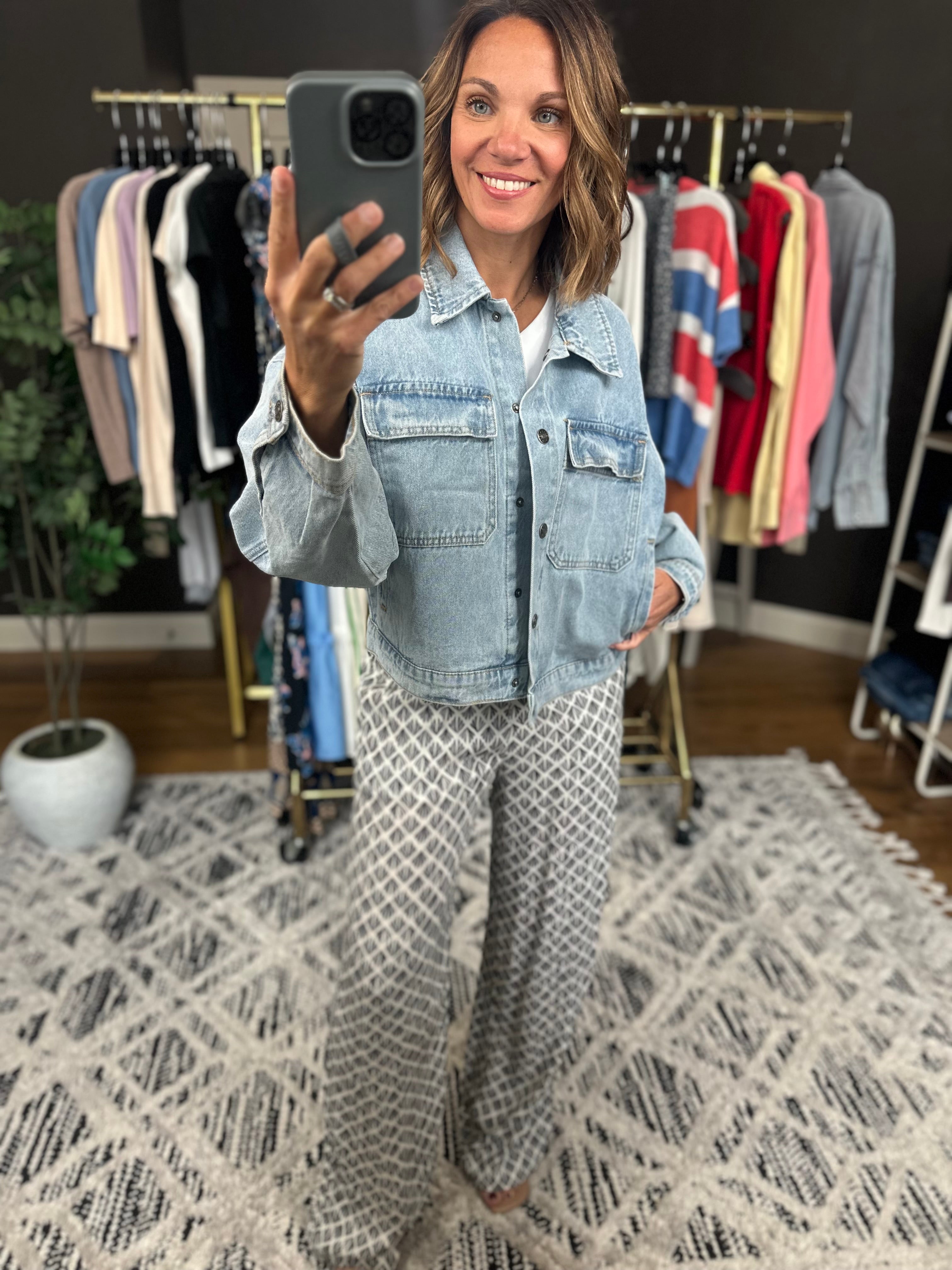 Out Of Here Cropped Denim Button-Down-Jackets-Wishlist-Anna Kaytes Boutique, Women's Fashion Boutique in Grinnell, Iowa