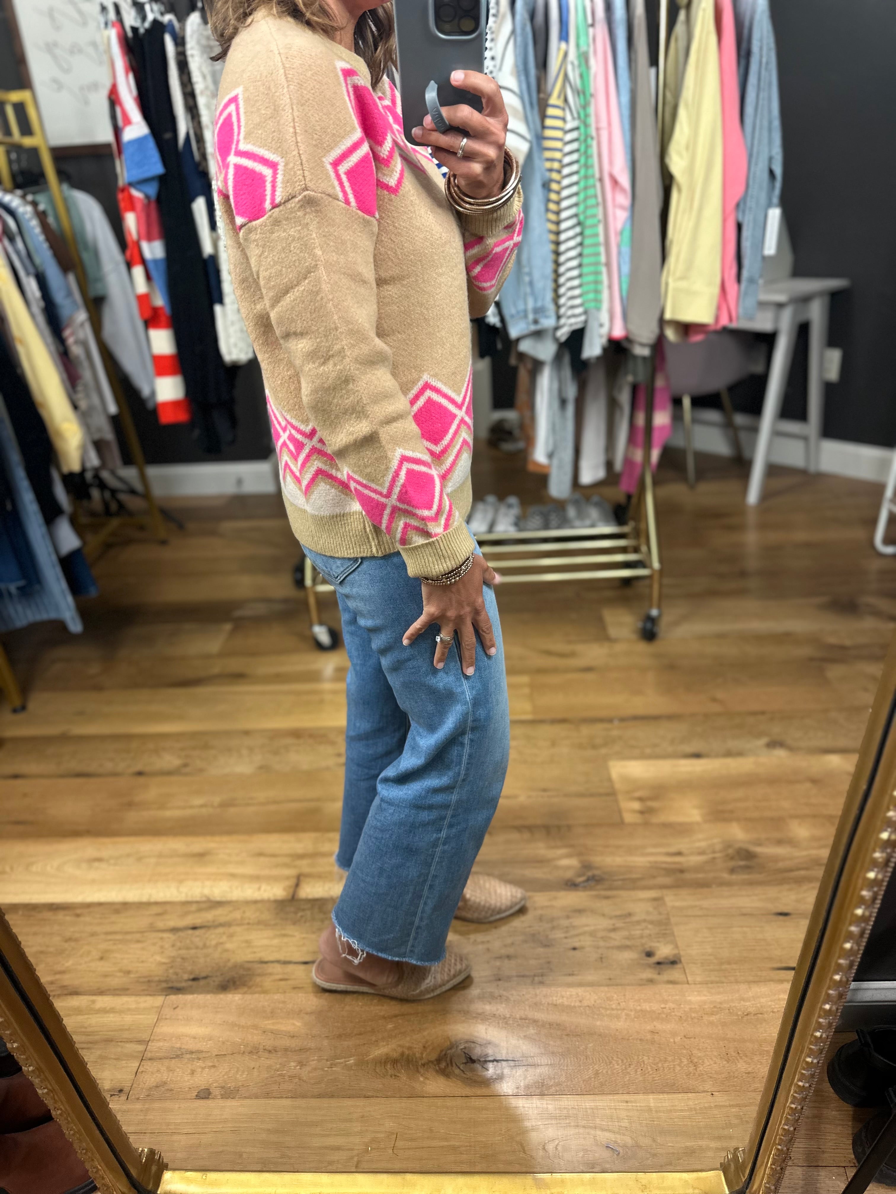 No Place Like Home Patterned Crew Sweater-Sweaters-THML-Anna Kaytes Boutique, Women's Fashion Boutique in Grinnell, Iowa