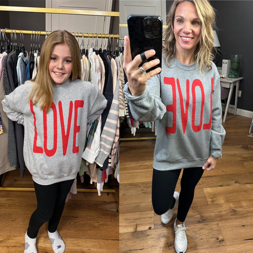 LOVE Mommy + Little Crewneck Sweatshirt - Grey-Prickly Pear Texas-Anna Kaytes Boutique, Women's Fashion Boutique in Grinnell, Iowa