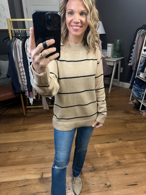 Just Believe Striped Knit Sweater - Mocha/Black-La Miel HCS 3553-Anna Kaytes Boutique, Women's Fashion Boutique in Grinnell, Iowa
