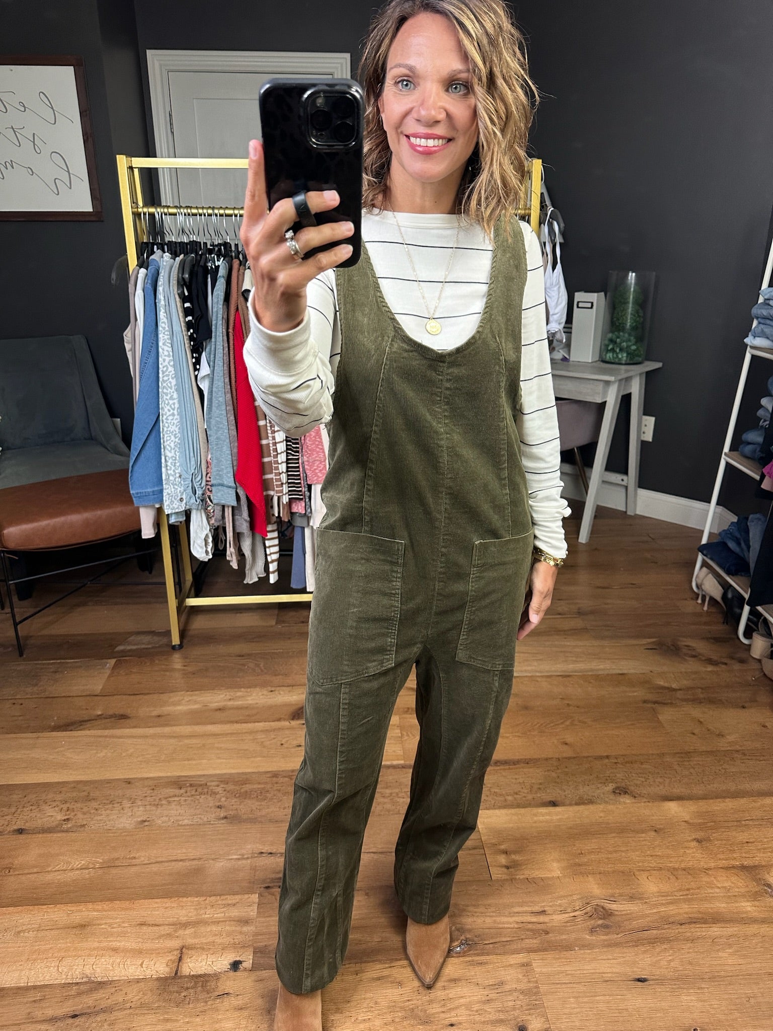 On the Fence Corded Pocket Jumpsuit - Olive-Wishlist-Anna Kaytes Boutique, Women's Fashion Boutique in Grinnell, Iowa