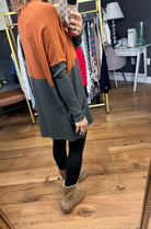 In My Pocket Colorblock Tunic Knit - Rust/ Olive Grey-Tea N Rose-Anna Kaytes Boutique, Women's Fashion Boutique in Grinnell, Iowa