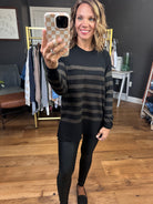 First Come Striped Pocket Lightweight Sweater - Charcoal-Be Cool-Anna Kaytes Boutique, Women's Fashion Boutique in Grinnell, Iowa