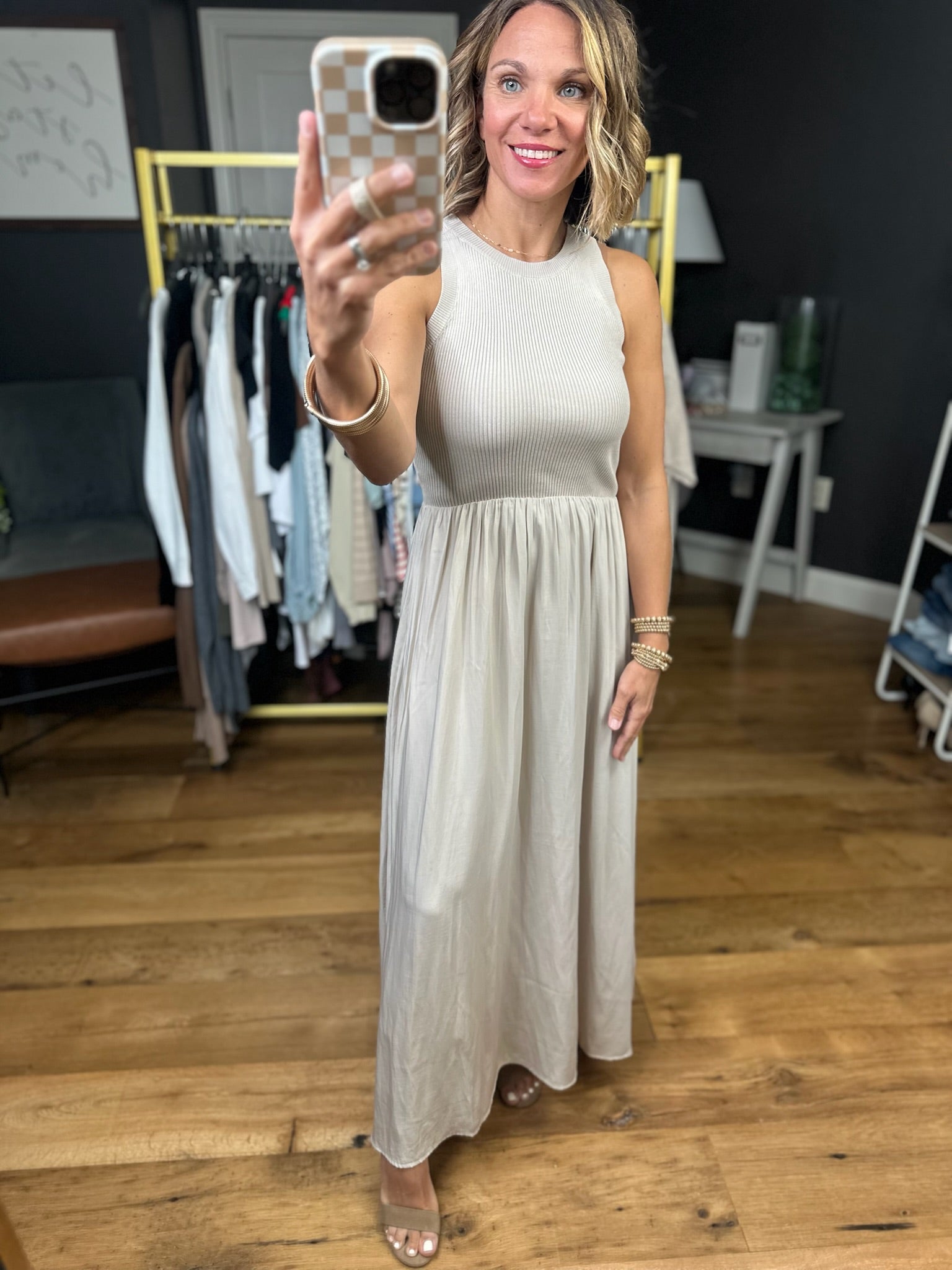 Sweetest Sunshine Textured Maxi Dress - Light Taupe-Blu Pepper-Anna Kaytes Boutique, Women's Fashion Boutique in Grinnell, Iowa