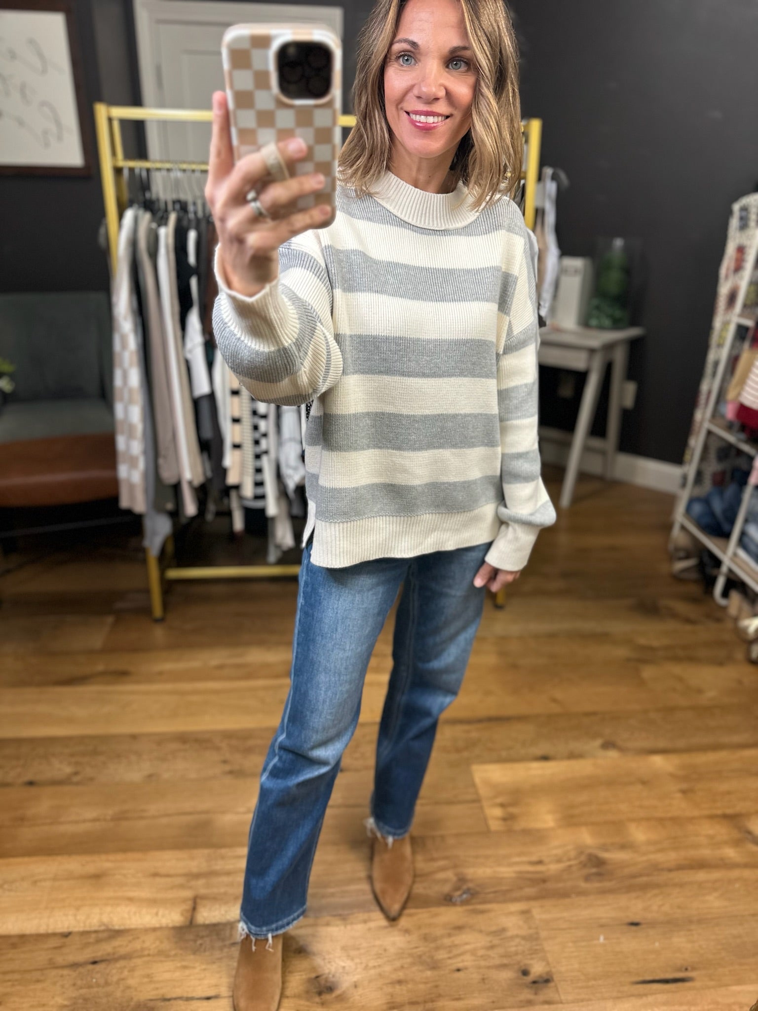 Good Days Striped Sweater - Heather Grey-Be Cool-Anna Kaytes Boutique, Women's Fashion Boutique in Grinnell, Iowa