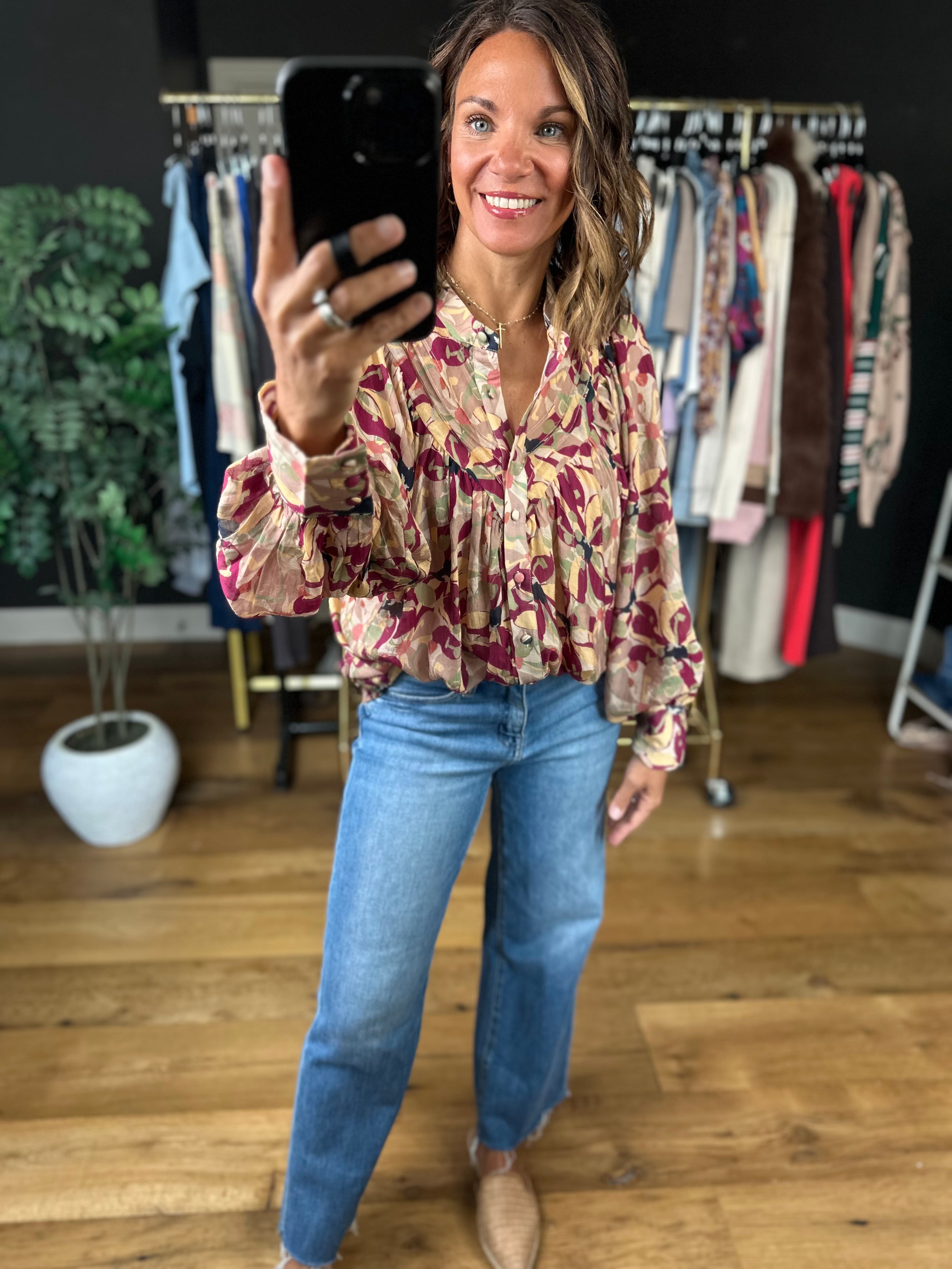 Time Goes By Patterned Top-Long Sleeves-ee:some-Anna Kaytes Boutique, Women's Fashion Boutique in Grinnell, Iowa
