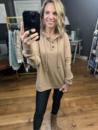 Feeling Good Waffle Henley Hoodie - Mocha-Hoodies-Staccato 18461B-Anna Kaytes Boutique, Women's Fashion Boutique in Grinnell, Iowa