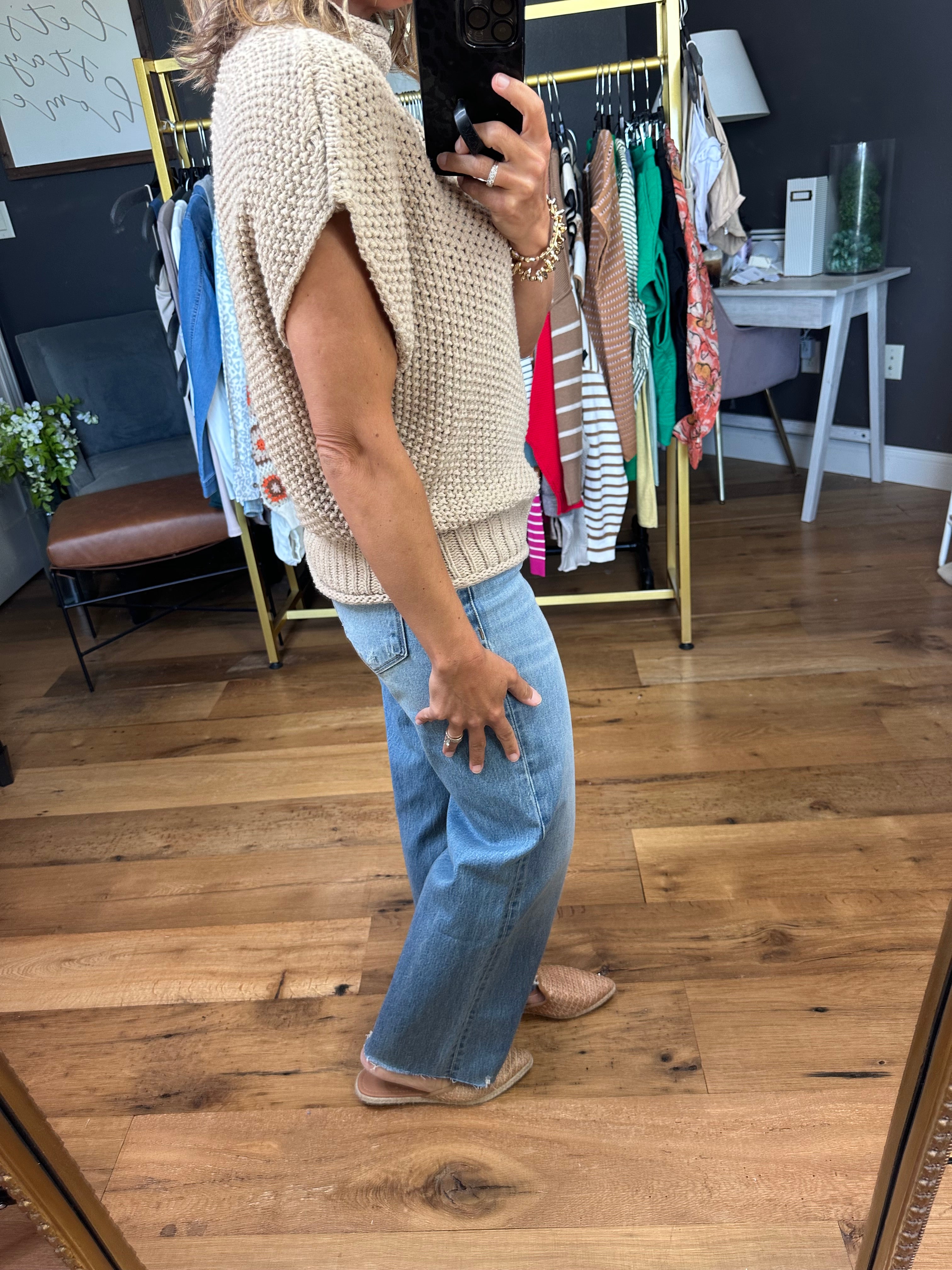 **Take Me Out Mock-Neck Sleeveless Sweater - Light Mocha-Sweaters-She & Sky SS9359-Anna Kaytes Boutique, Women's Fashion Boutique in Grinnell, Iowa