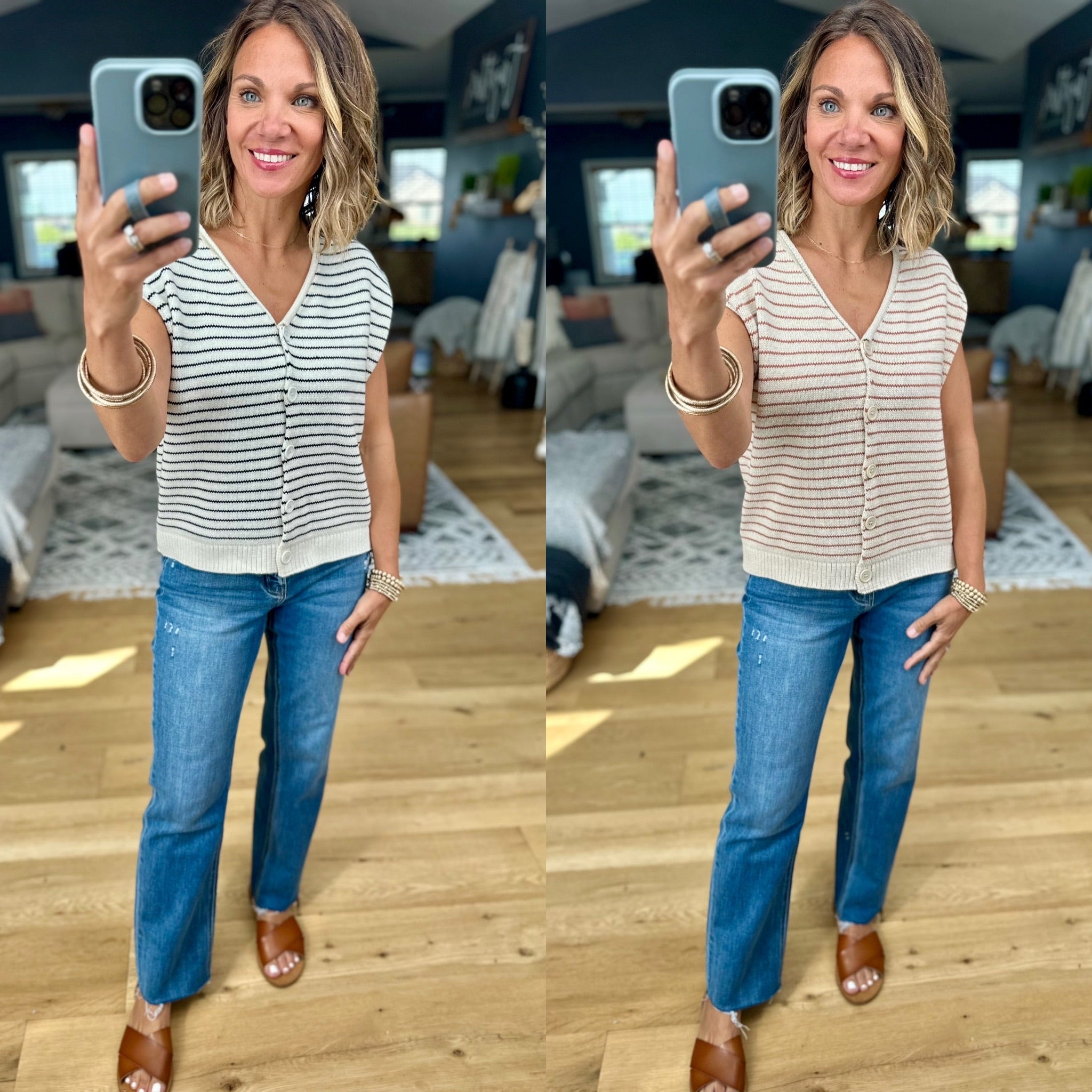 Where I Go Striped Button-Down Sweater-Sweaters-Wishlist-Anna Kaytes Boutique, Women's Fashion Boutique in Grinnell, Iowa