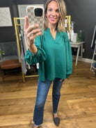 Hear My Voice V-Neck Top - Green-Jodifl-Anna Kaytes Boutique, Women's Fashion Boutique in Grinnell, Iowa