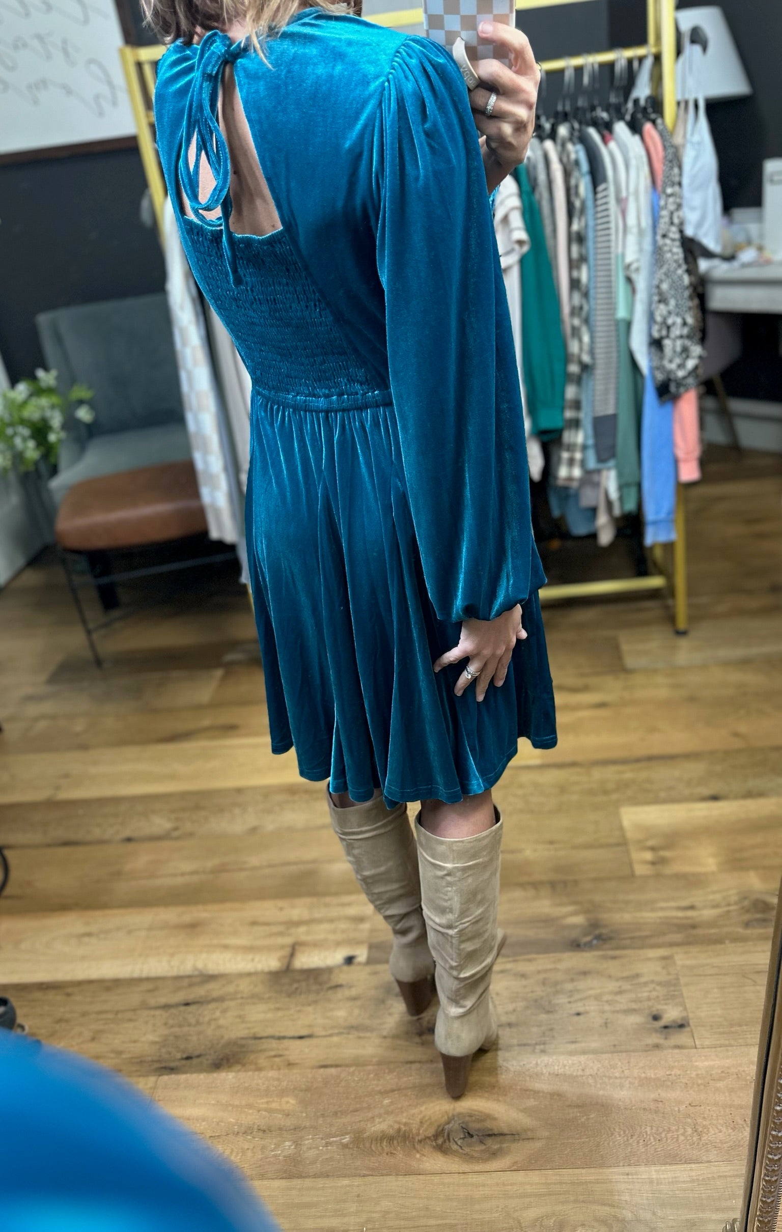 Sweeter Words Velour Dress - Teal-Jodifl-Anna Kaytes Boutique, Women's Fashion Boutique in Grinnell, Iowa