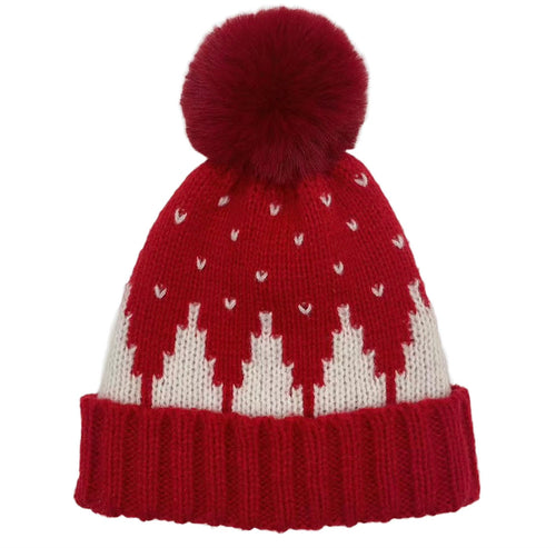Snowing Mountain Holiday Beanie- Red/White
