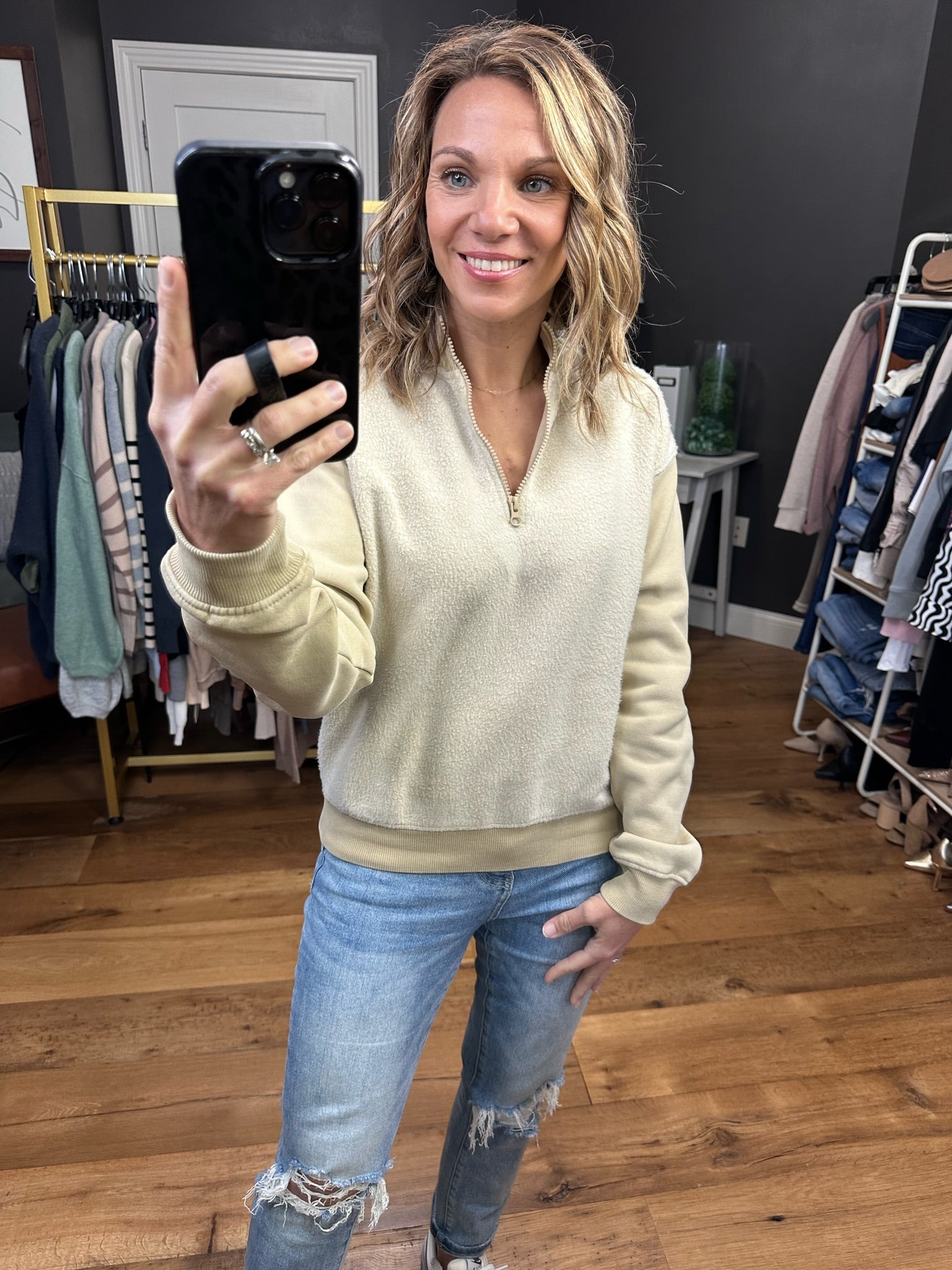 The Jenna Two-Toned Vintage Fleece Zip Pullover - Taupe-Sweaters-Mono B Kt12077-Anna Kaytes Boutique, Women's Fashion Boutique in Grinnell, Iowa