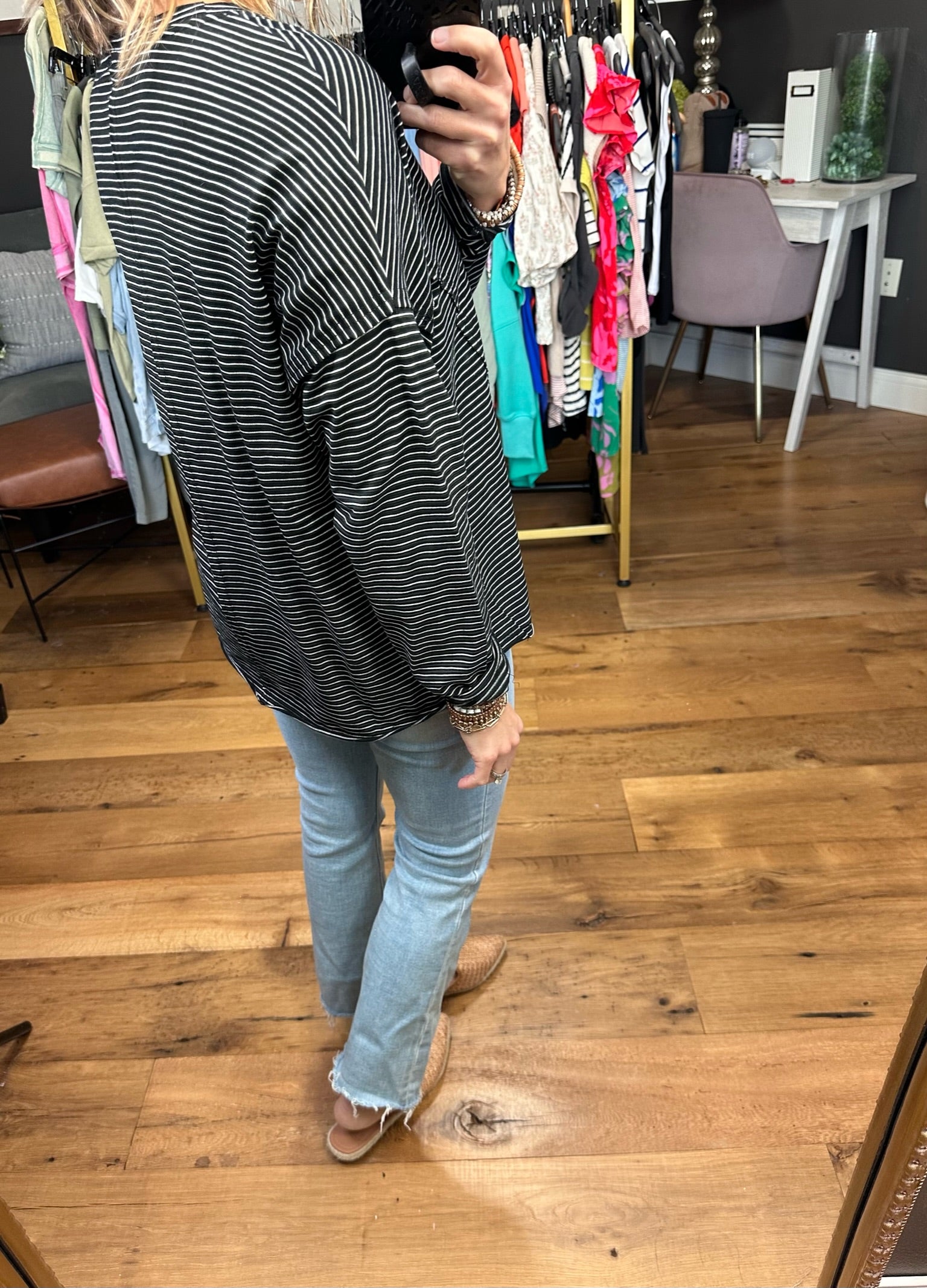 Right Appearance Striped Long Sleeve Top - Black-Long Sleeves-Cotton Bleu 62460-Anna Kaytes Boutique, Women's Fashion Boutique in Grinnell, Iowa