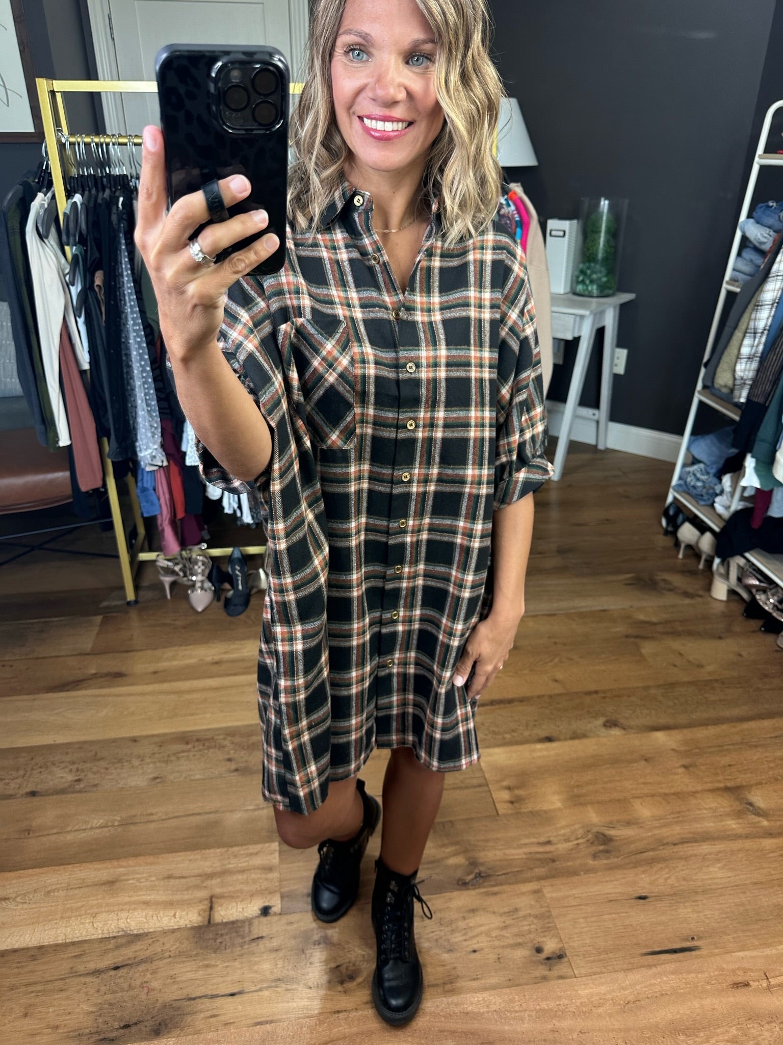 All Possible Plaid Oversized Dress - Black