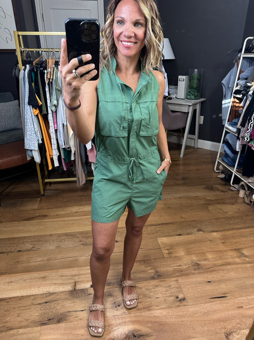 In My Power Sleeveless Utility Romper - Dark Basil-Rompers-Mono B-Anna Kaytes Boutique, Women's Fashion Boutique in Grinnell, Iowa