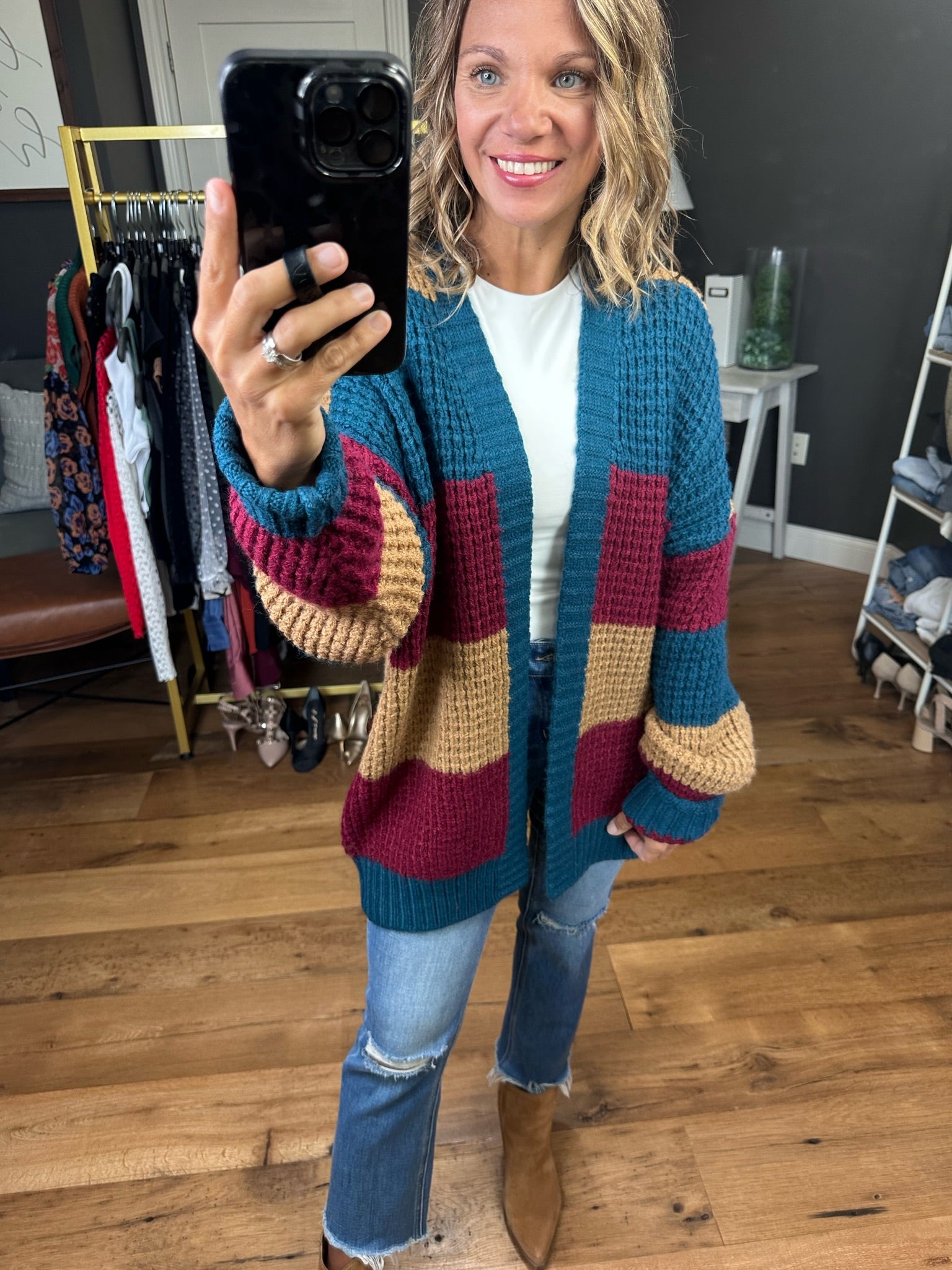 My Whole Life Colorblock Knit Cardigan - Emerald Multi