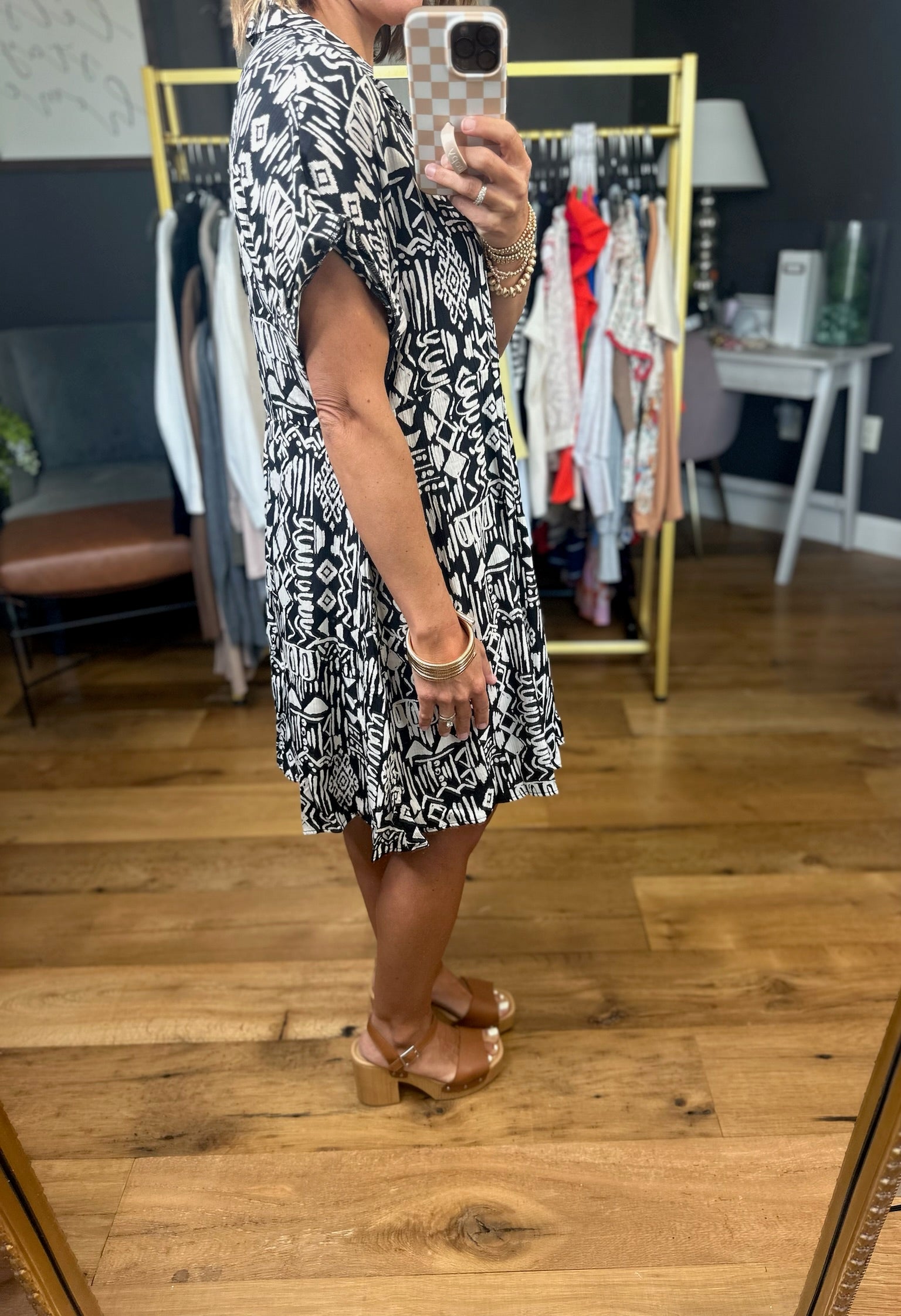 Need To Know Patterned Dress - Black/Ivory-Easel-Anna Kaytes Boutique, Women's Fashion Boutique in Grinnell, Iowa