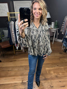 Take Your Place Patterned Balloon Sleeve Top - Black-Long Sleeves-Jodifl B9610-1-Anna Kaytes Boutique, Women's Fashion Boutique in Grinnell, Iowa