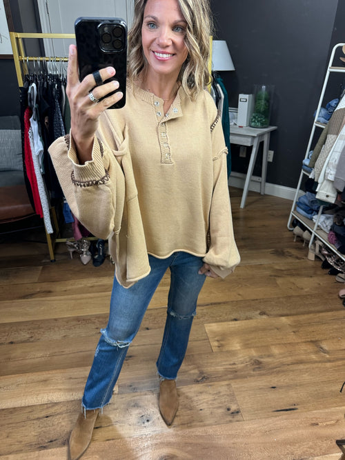 Love at First Sight Oversized Sweater With Chunky Hem Detail - Camel