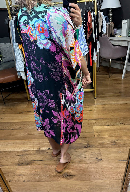 Making My Way Patterned Kimono - Black Multi-Urbanista 25u2299-Anna Kaytes Boutique, Women's Fashion Boutique in Grinnell, Iowa