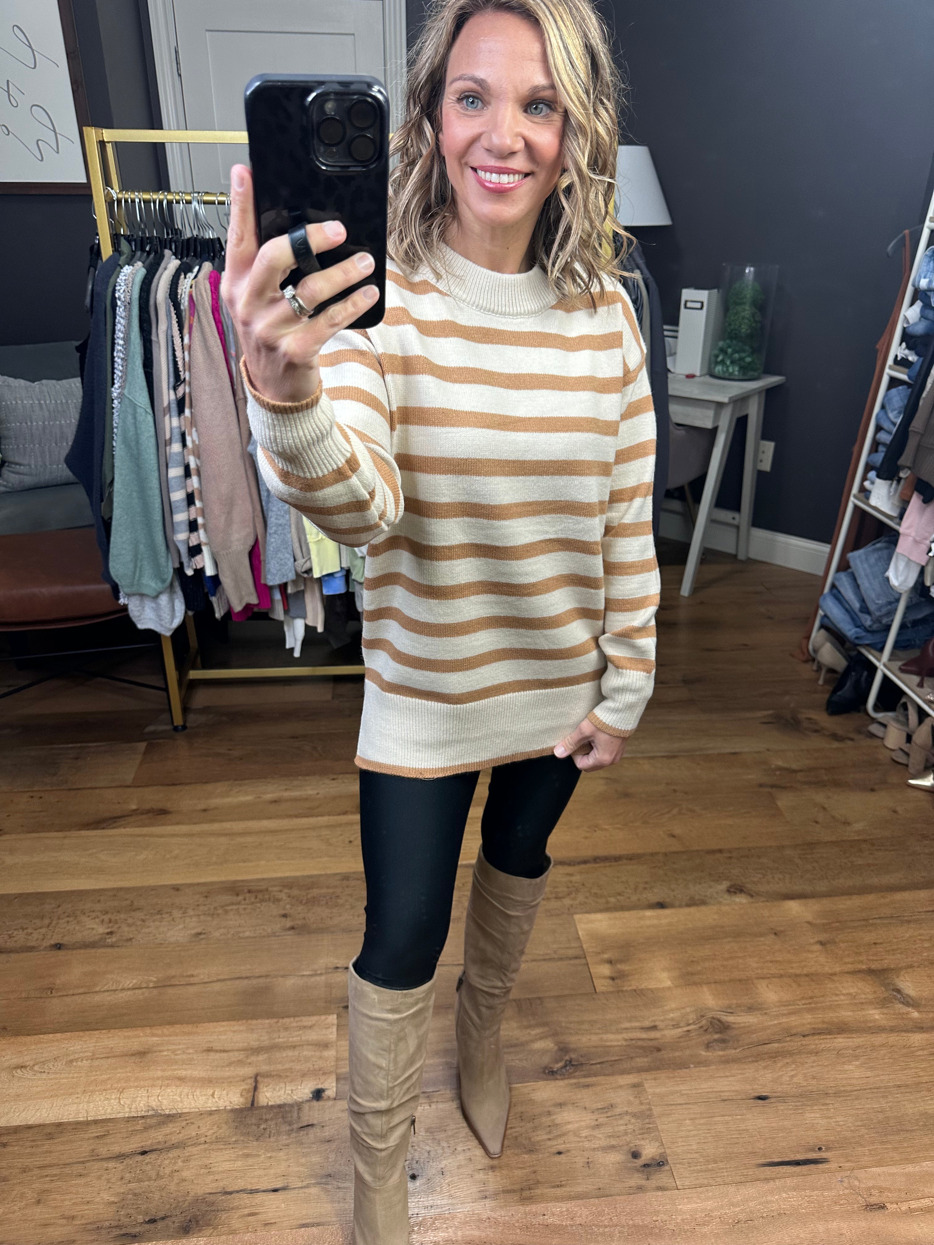 See It That Way Striped Sweater - Camel