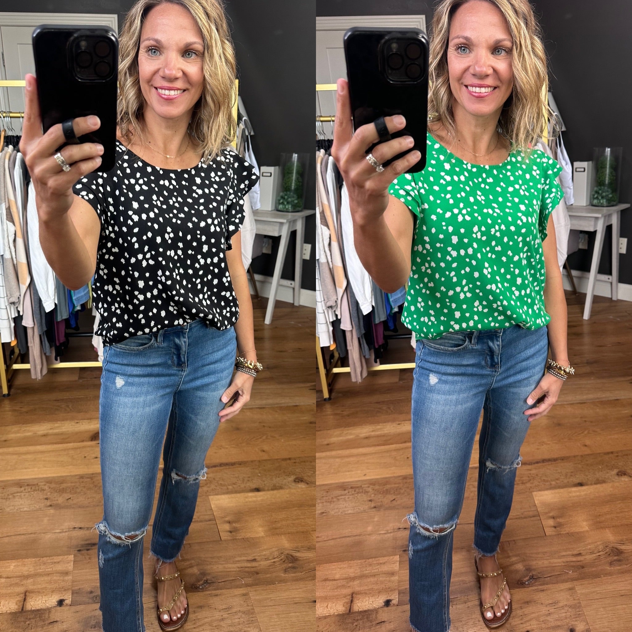 Heard Right Patterned Top - Multiple Options-Short Sleeves-Les Amis T1024-S-Anna Kaytes Boutique, Women's Fashion Boutique in Grinnell, Iowa