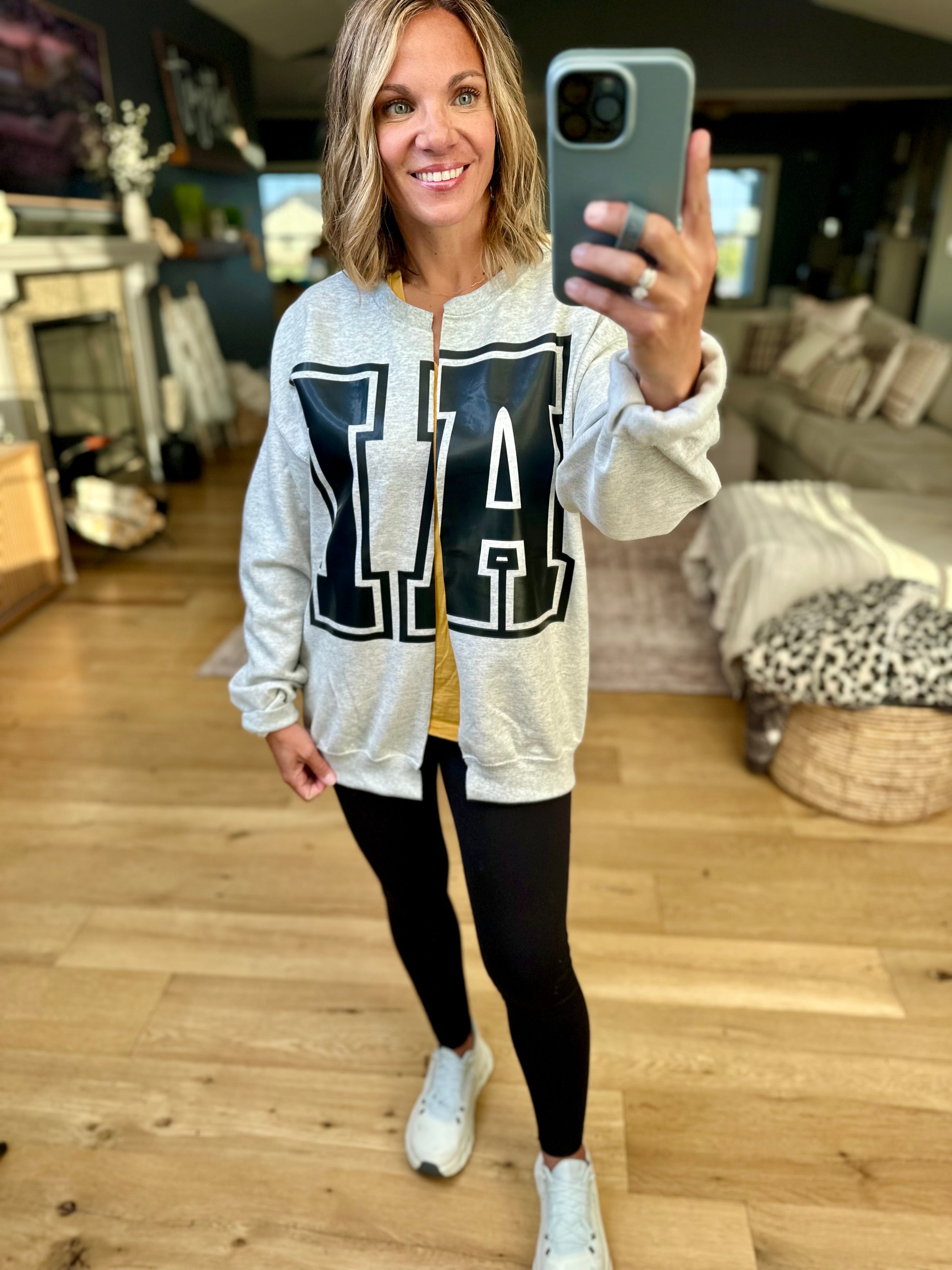 IA Crew Sweatshirt Cardi-sweaters-Gildan-Anna Kaytes Boutique, Women's Fashion Boutique in Grinnell, Iowa